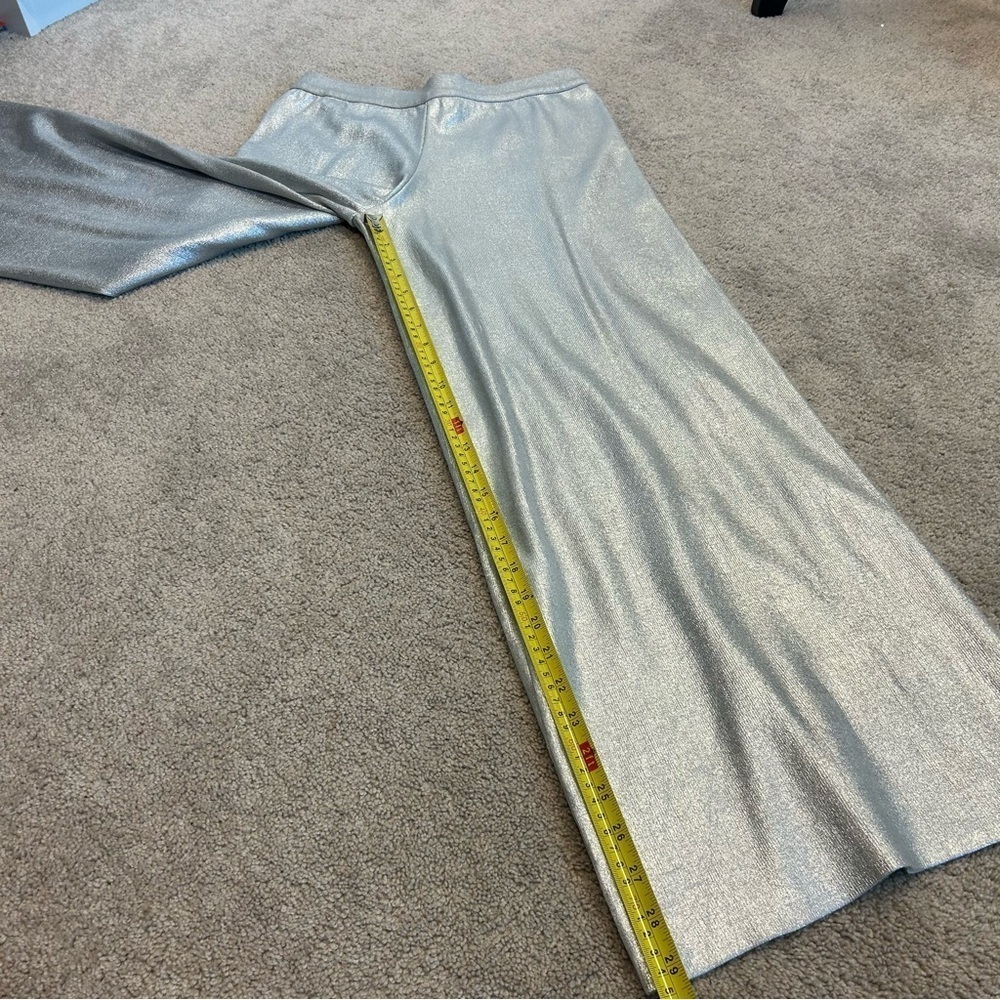 ZARA KNIT METALLIC FOIL SILVER WIDE LEG TROUSERS PANTS BNWT Sz M Bloggers Fave - Picture 14 of 17
